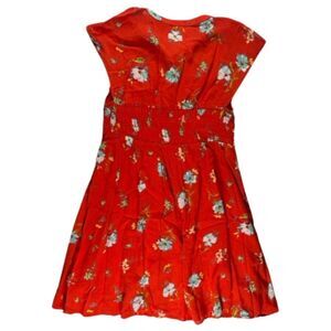Free People Red Floral Boho Smocked Red V-neck Dress Above Knee Size XS